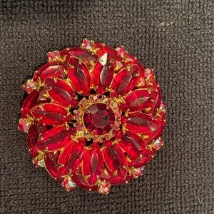 Ruby Red Vintage Brooch Gold tone statement piece